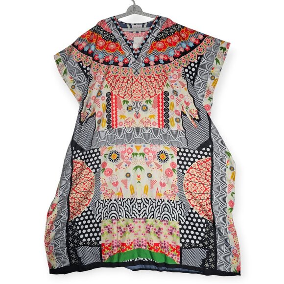 Miss Lavish London Caftan Maxi Dress Free Size Multicolor Patchwork Print NWT - Picture 1 of 5